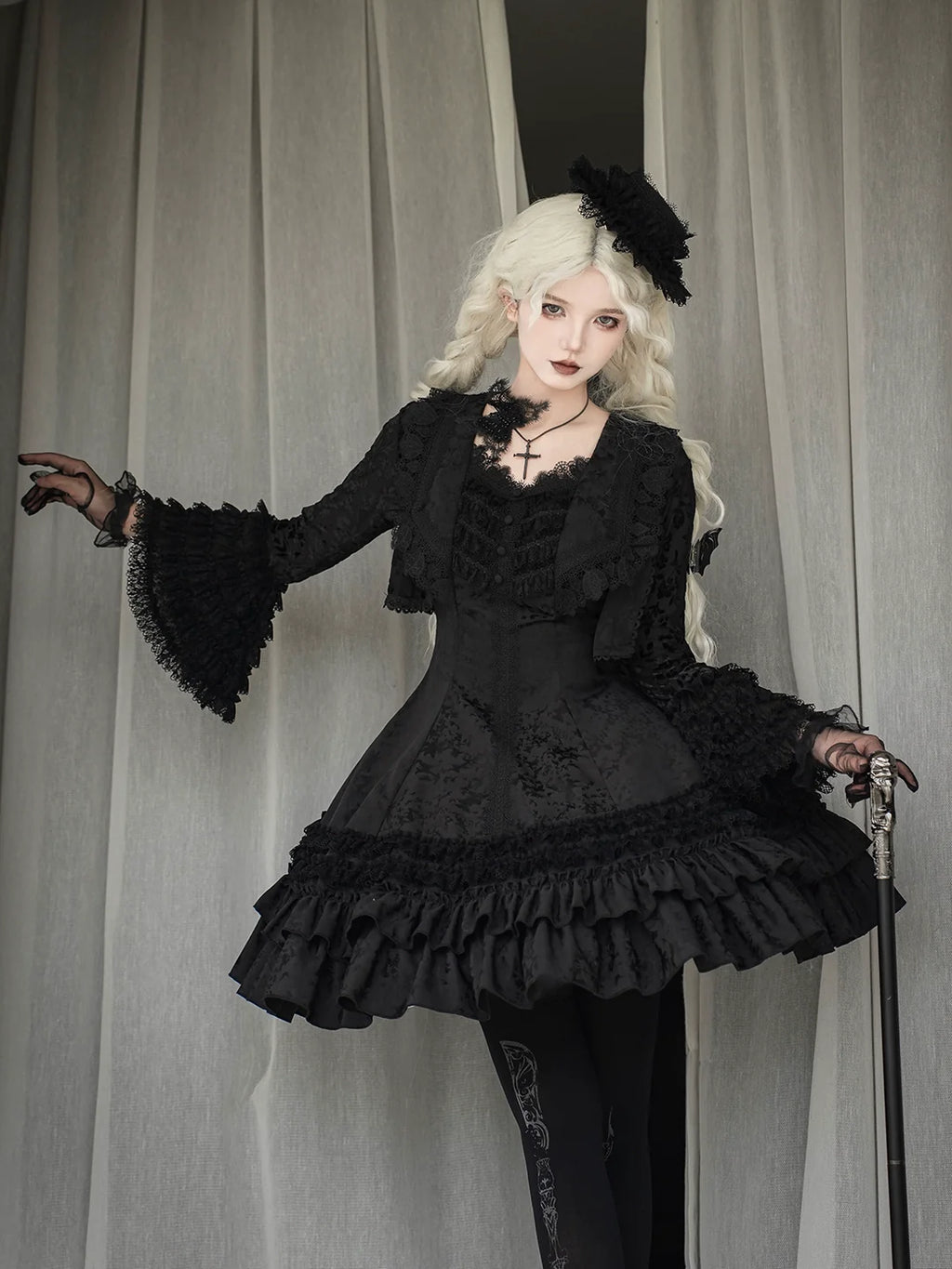 Six-Panel Gothic Lolita JSK Dress with Tiered Ruffles - image 4
