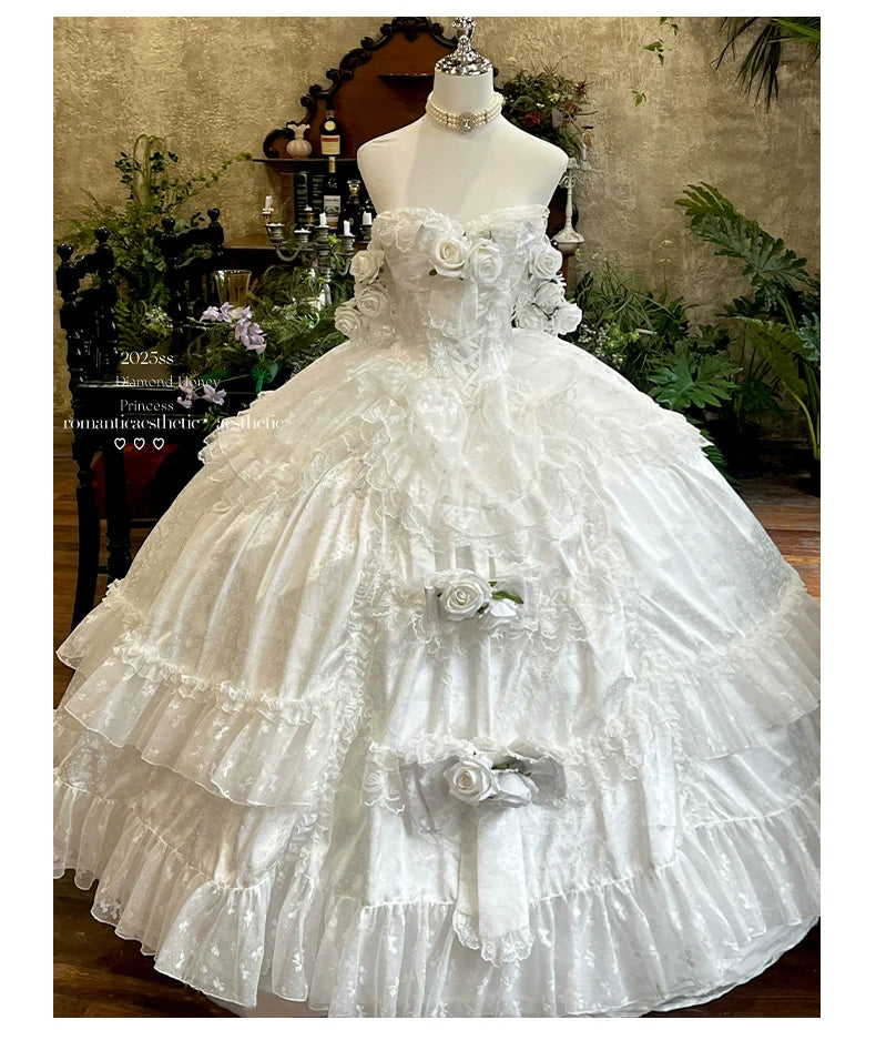 Love and Roses Princess Bridal Lolita Dress with Tiered Rose Skirt - image 29