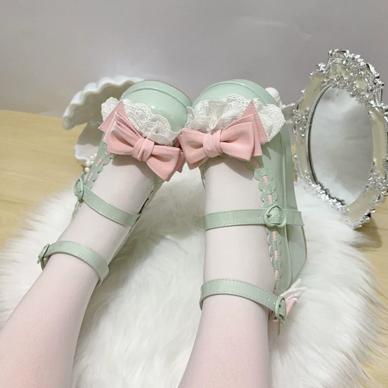 Milky Puff - Sweet Lolita Heels Shoes, Round Toe With Petite Wedge - image 53