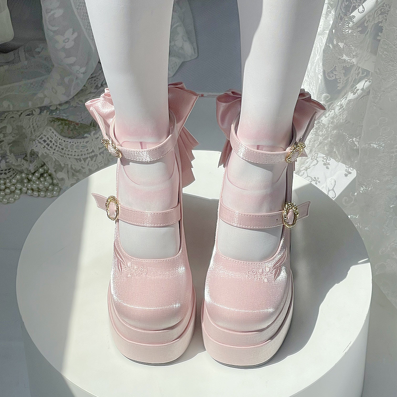 Floating Dream Lily - Elegant Lolita High Heel Shoes, Detachable Bow - image 17