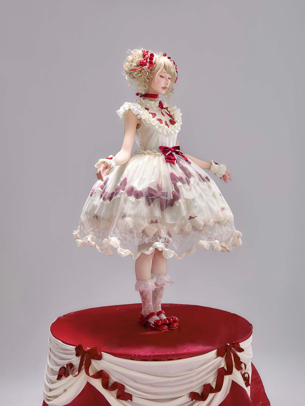 Strawberry Cream Cake White Sweet Lolita OP Set - image 14