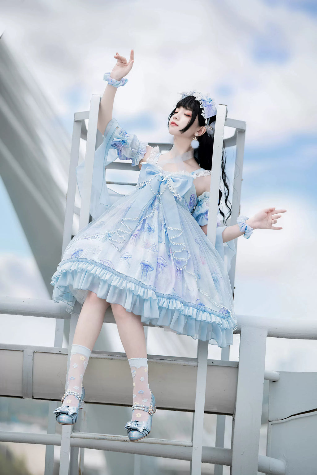 Coral Jellyfish - Sweet Lolita High-waist JSK Dress, Jellyfish & Coral Print and Accessories - image 42