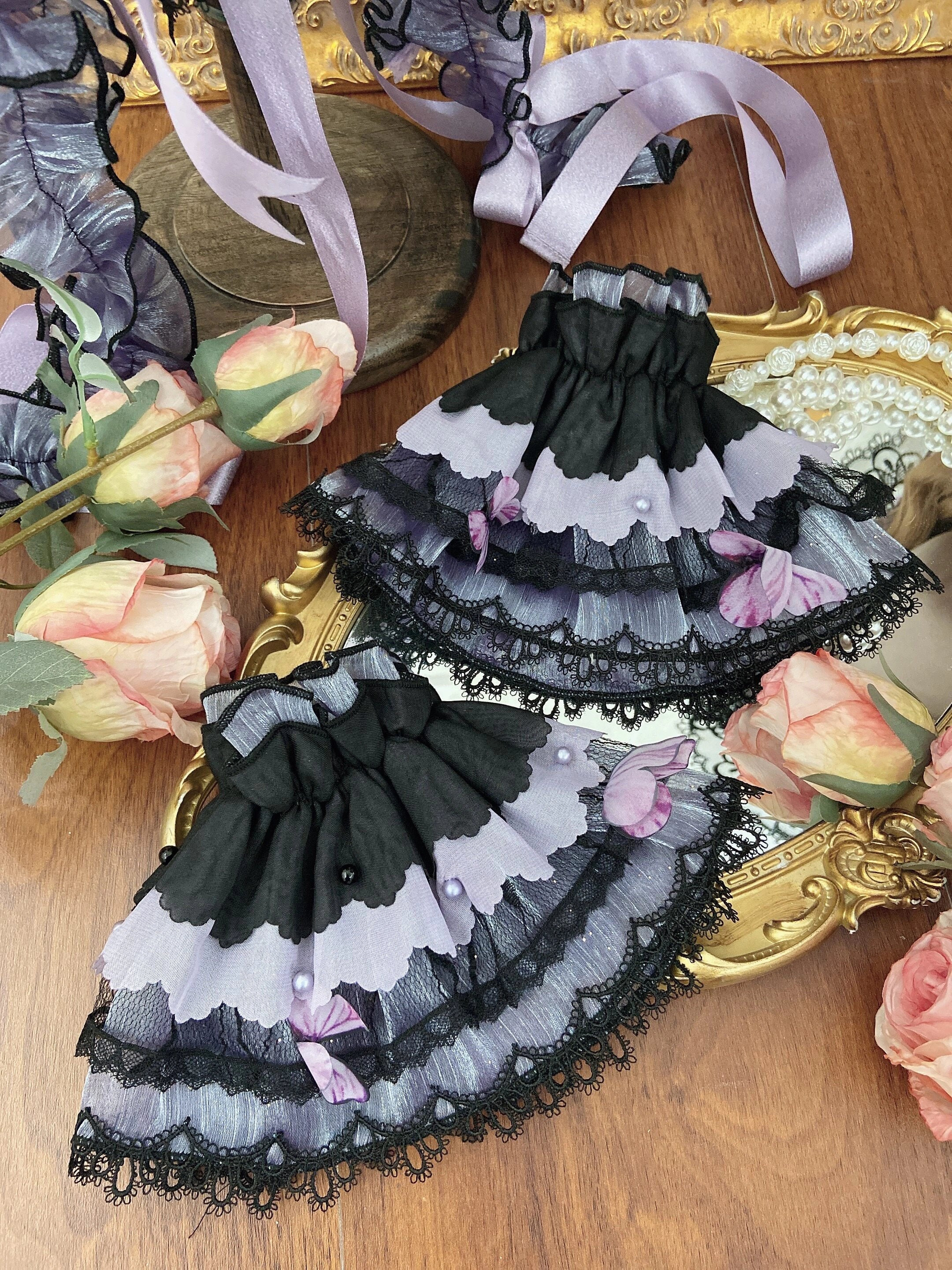 Purple Butterfly on Moonlight Night Gothic Lolita Corset Dress Set - image 13