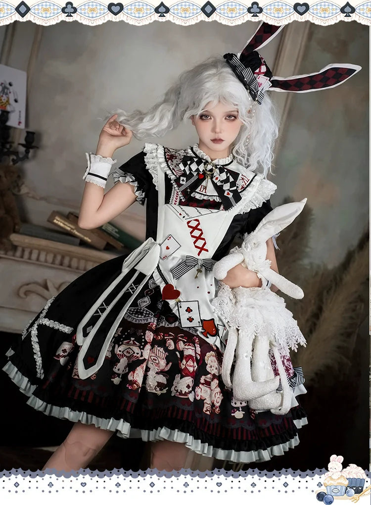 Alice - Kawaii Lolita OP Dress, Rabbit & Playing Card Motifs - image 14