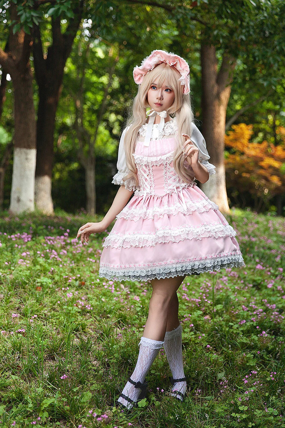 Mirror Doll - Old School Lolita Tiered Hem JSK with Polka Dot Lace and Accessories - image 27