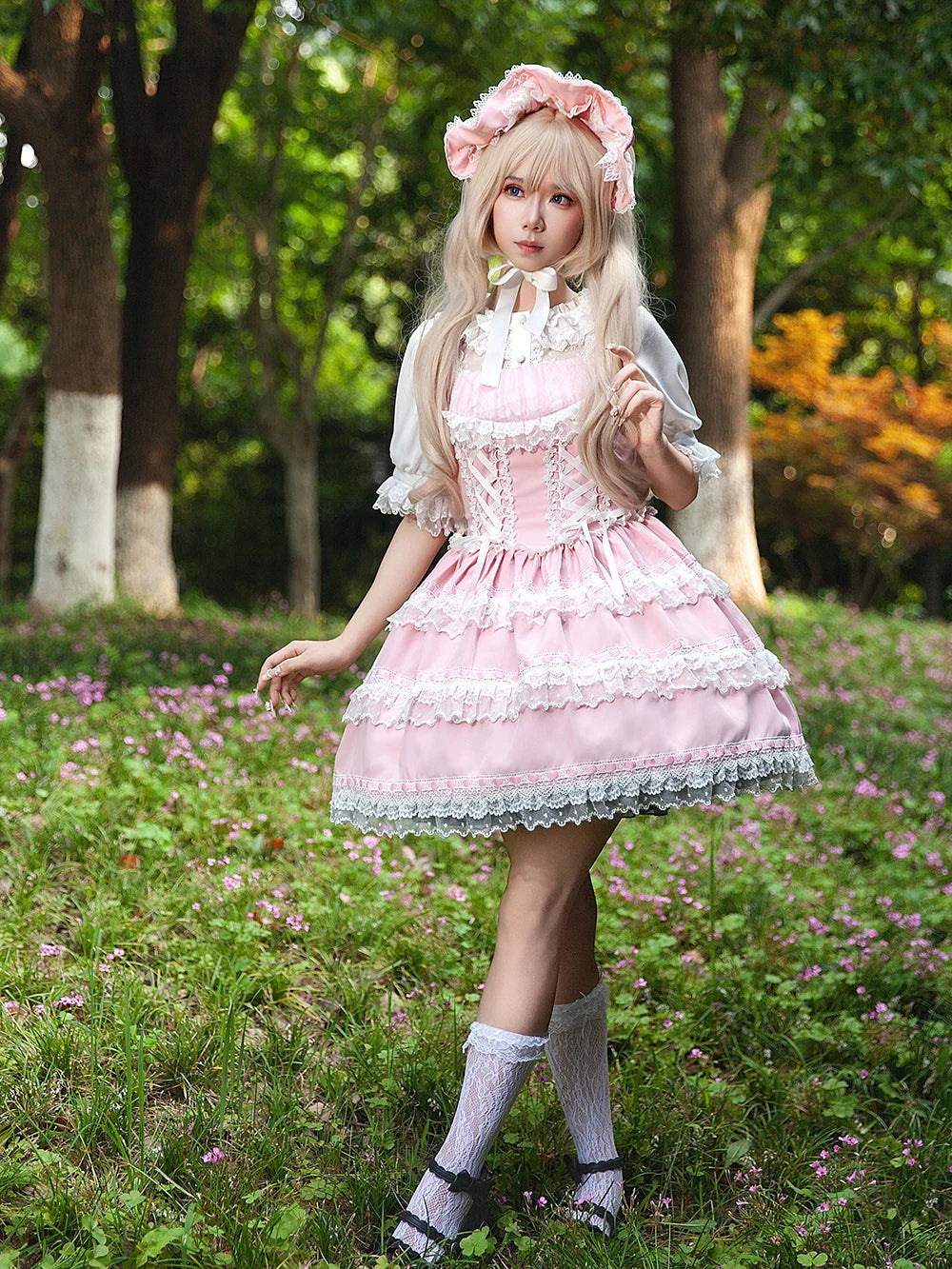 Mirror Doll - Old School Lolita Tiered Hem JSK with Polka Dot Lace and Accessories - image 26