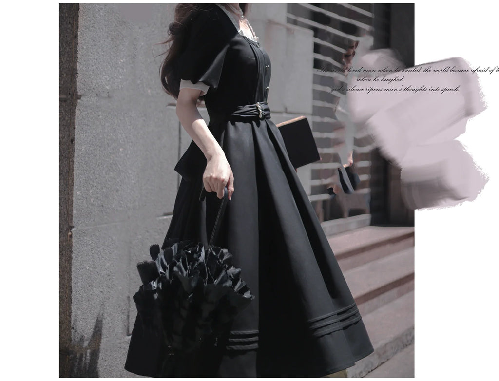 Thoughts - Vintage Black Lolita OP Dress with Square Neckline - image 36