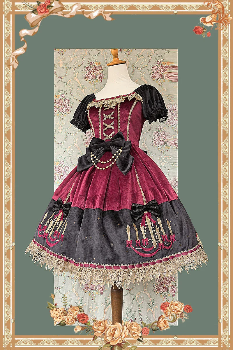Chandelier - Old School Lolita OP Dress, Polka Dot, Chandelier Print and Accessories - image 11