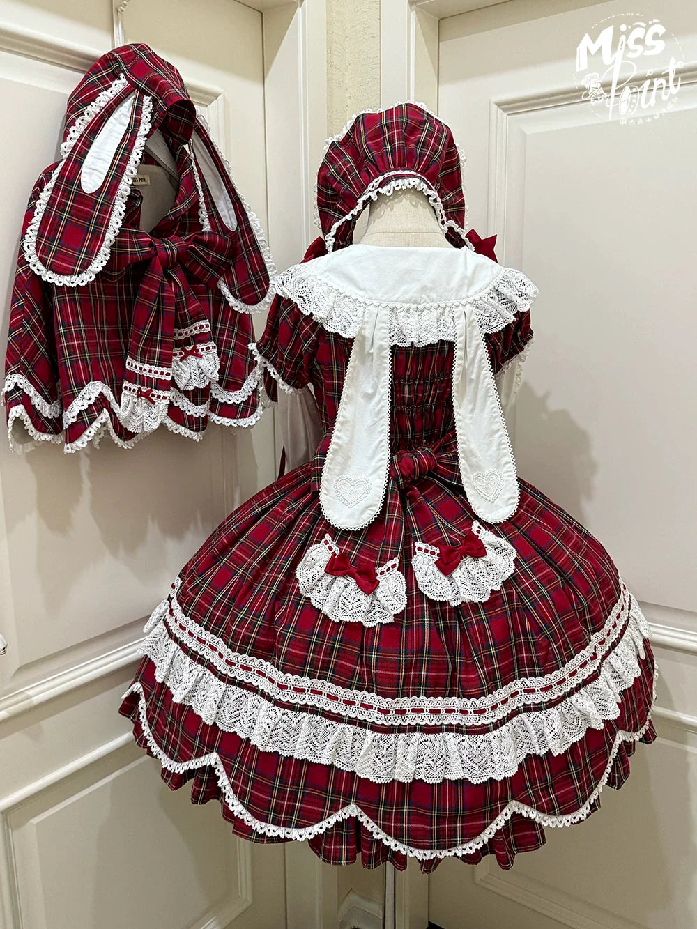 Plaid Petal Bunny - Old School Lolita Plaid OP Dress, Petal-shaped Hem - image 9