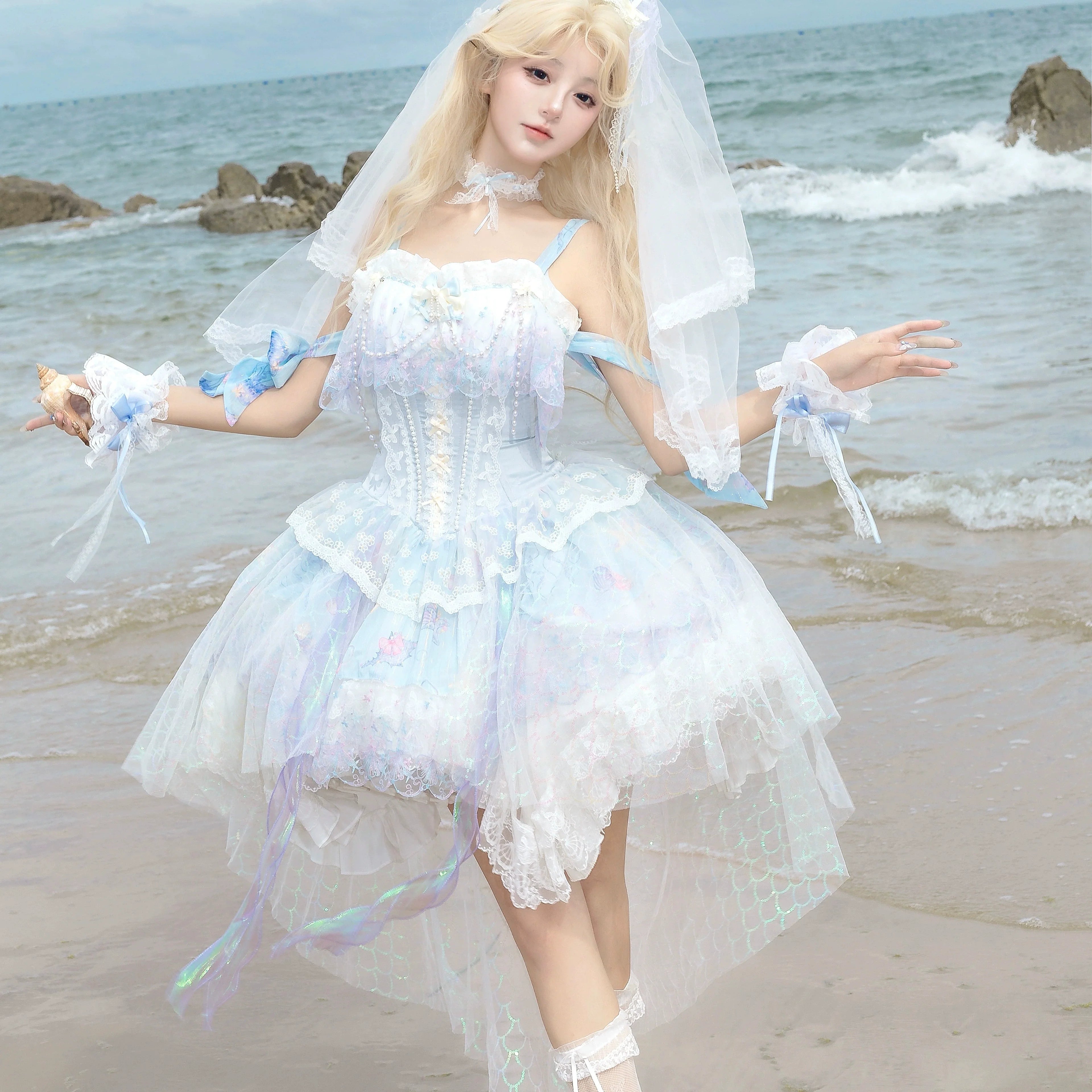 MermaidTears - Wedding Lolita JSK Dress, Ocean Theme - image 3