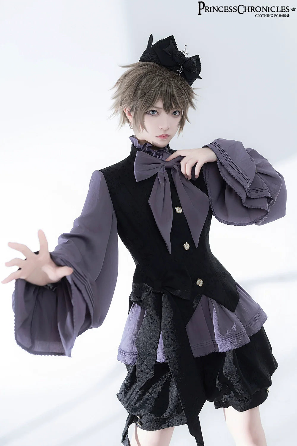 Hunting Rabbit 2.0 - Ouji Lolita Retro Cool Purple Shirt & Shorts Set - image 11