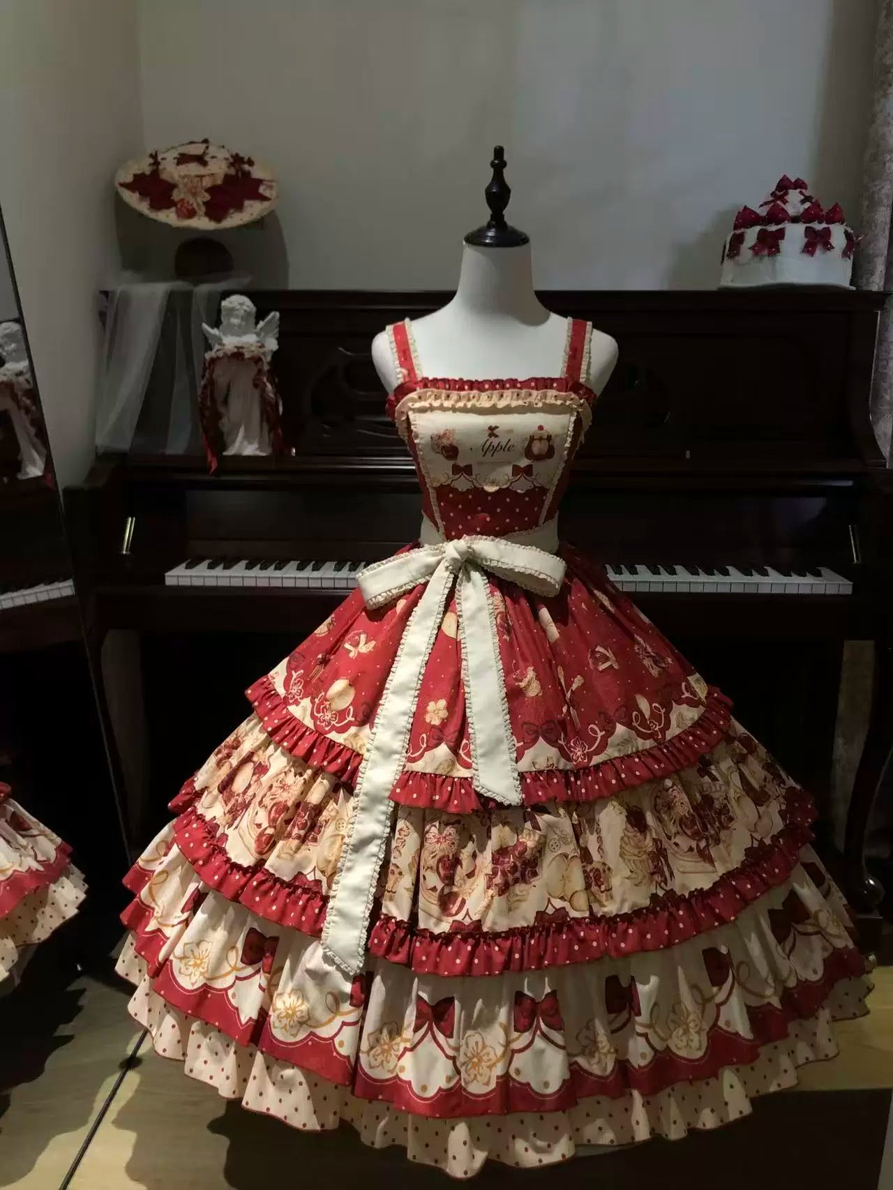 A Red Apple - Sweet Lolita JSK Dress, Tiered Hem Apron and Accessories - image 10