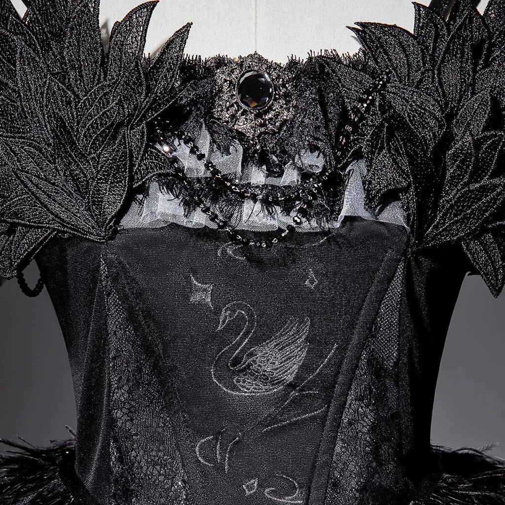 Star Swan Dream - Black Gothic Lolita JSK Dress, Swan Embroidery - image 22