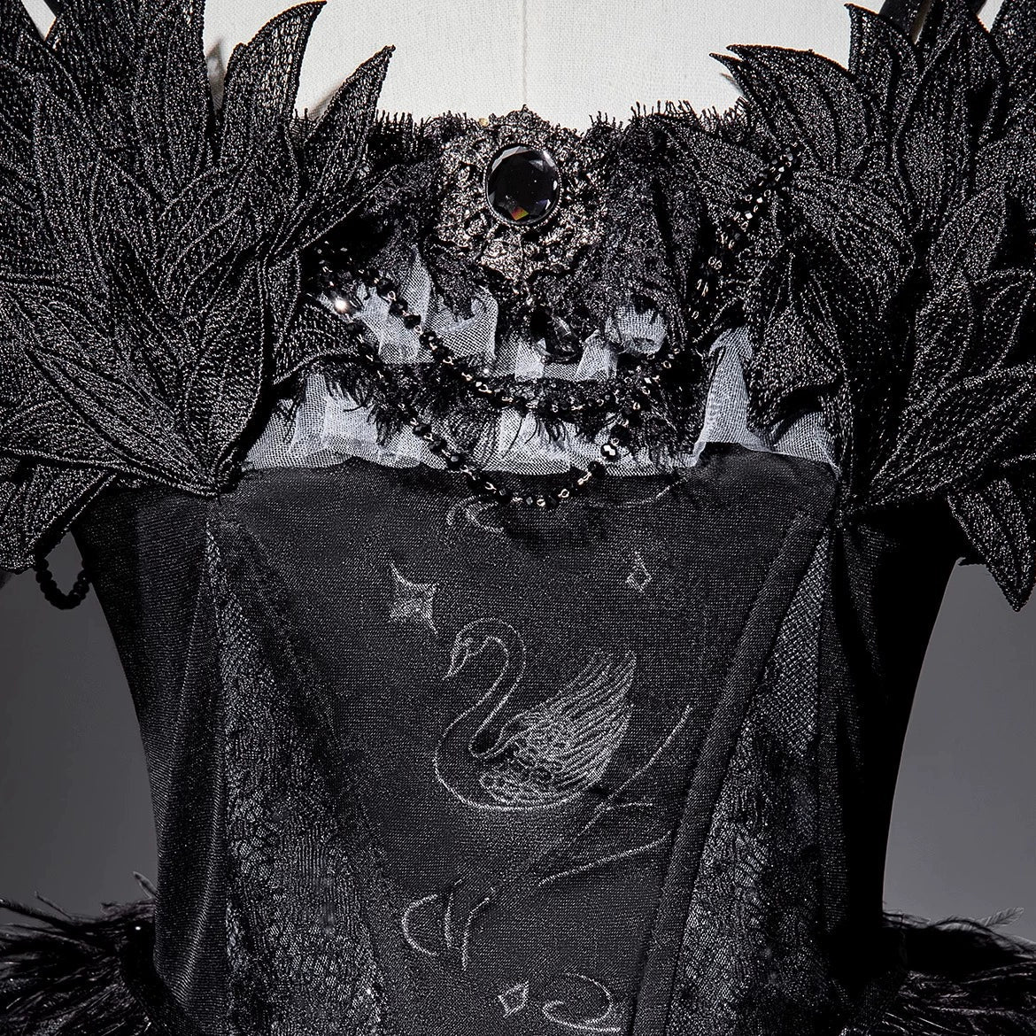 Star Swan Dream - Black Gothic Lolita JSK Dress, Swan Embroidery - image 22