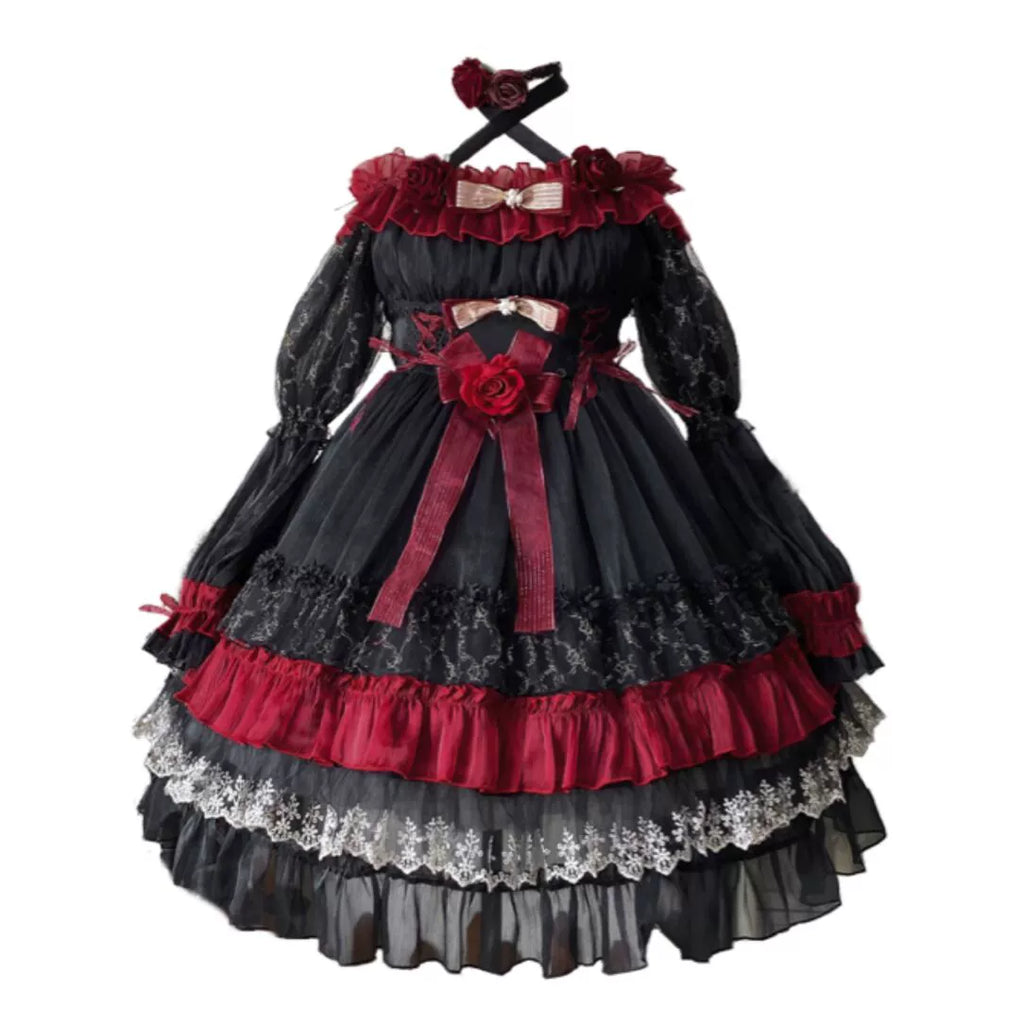 Night of Berea Gothic Lolita OP Dress in Black and Red - image 25