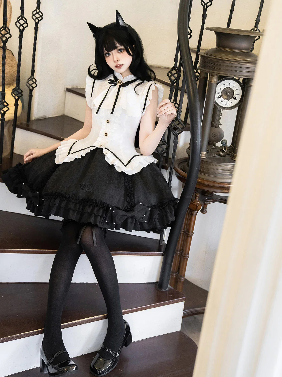 Miss Black Cat - Gothic Maid Lolita Skirt Set, Slim Fit - image 12