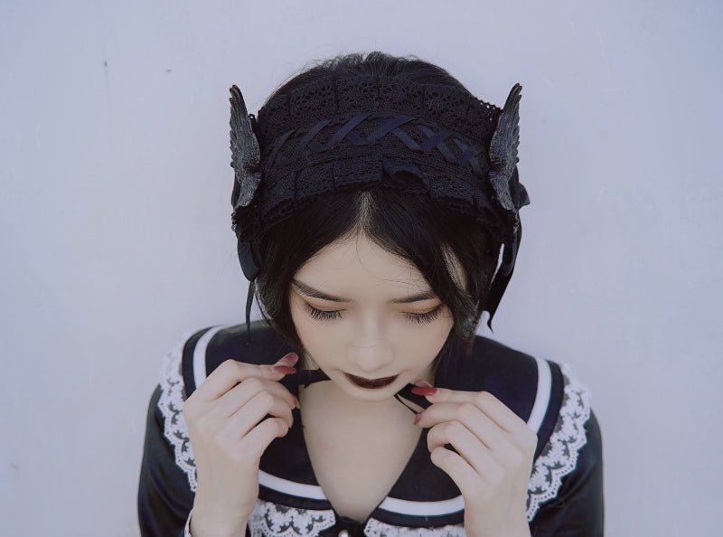 Black Wings Halloween Goth Lolita Hairband - image 4