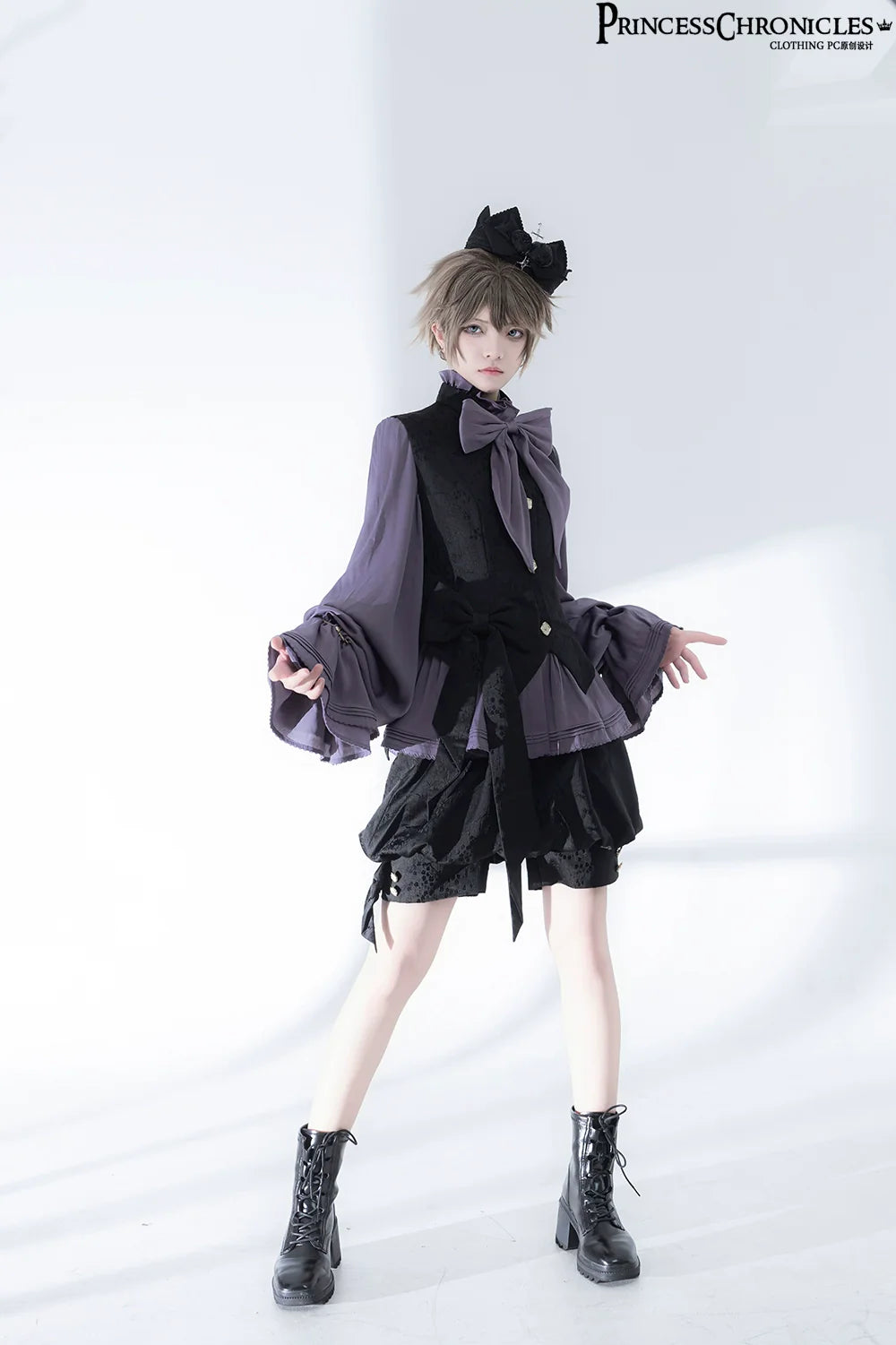 Hunting Rabbit 2.0 - Ouji Lolita Retro Cool Purple Shirt & Shorts Set - image 9