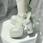 Floating Dream Lily - Elegant Lolita High Heel Shoes, Detachable Bow - image 12