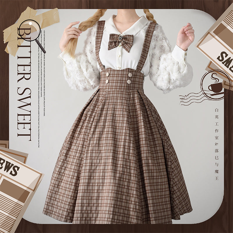 Vintage Lolita Skirt Fishbone Tartan Super High Waist SK - image 10