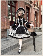 First Otome Black Old School Lolita OP Dress, Lace Details - image 13