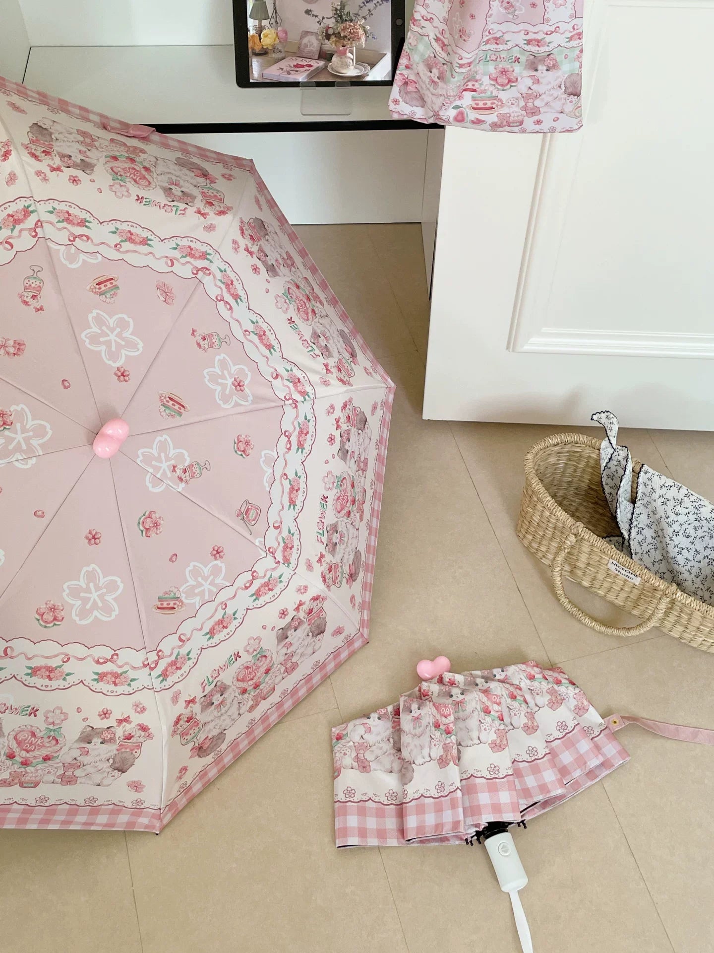 Foldable Printed UPF50+ Lolita Parasol with Black Coating - image 5