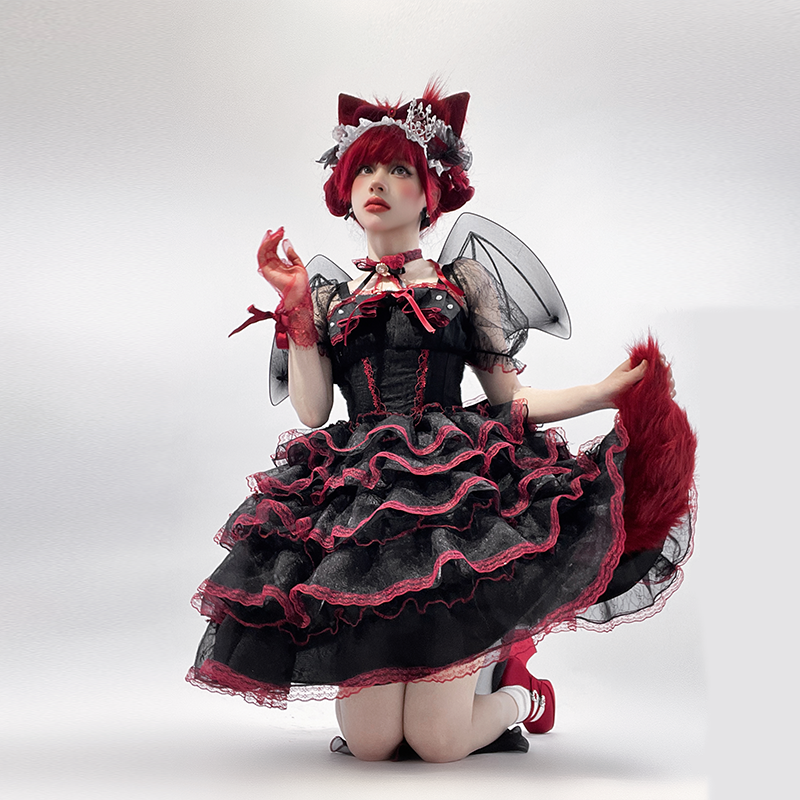 Shisan District - Wedding Lolita OP Suit with Angel Demon Wings - image 13