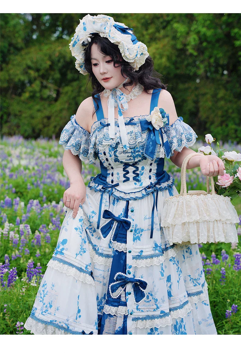 Mulberry Poetry Collection - Plus Size Lolita Printed Top & Skirt Set with Embroidery - image 9
