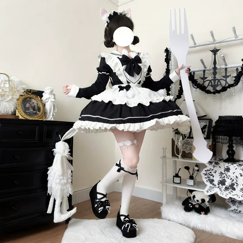 Sweet Bunny Pom-pom - Maid Lolita Bunny Ear Collar OP Dress, Detachable Apron and Accessories - image 7