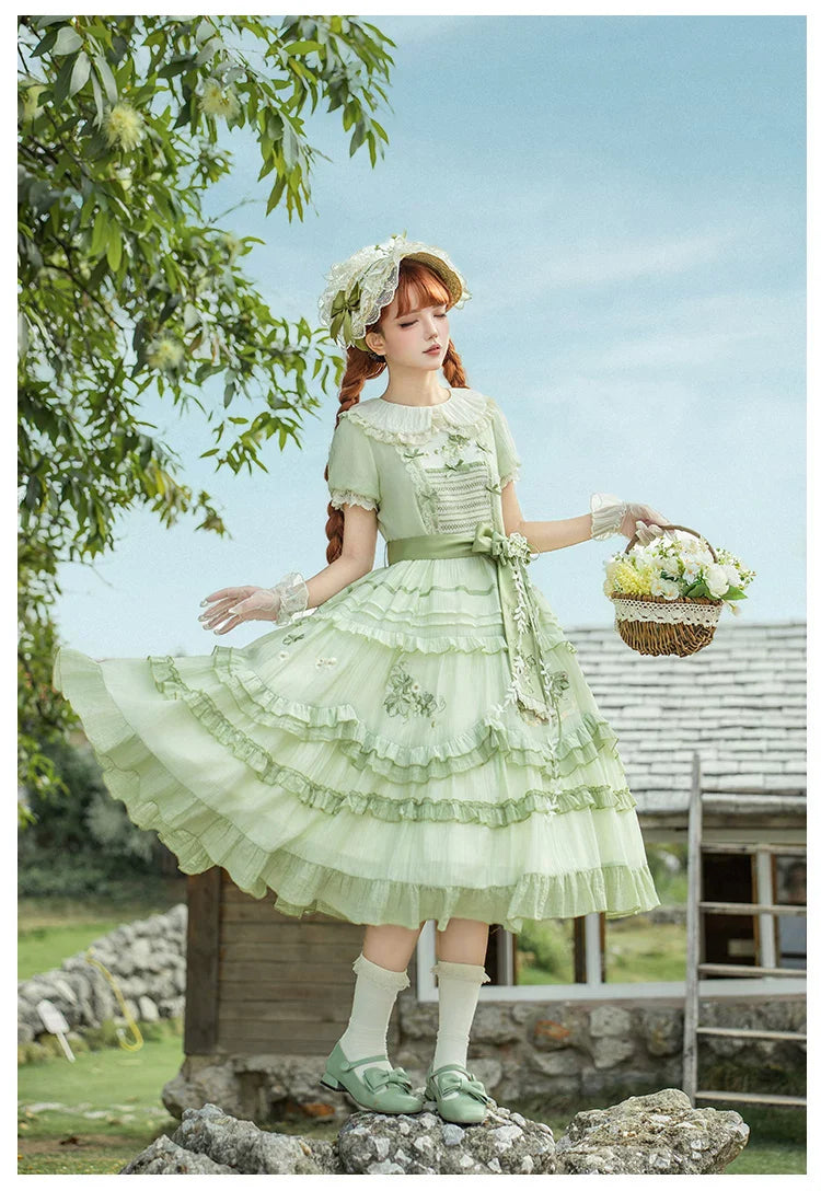 Green Grape - Embroidered Country Lolita OP Dress, Tiered JSK and Accessories - image 14