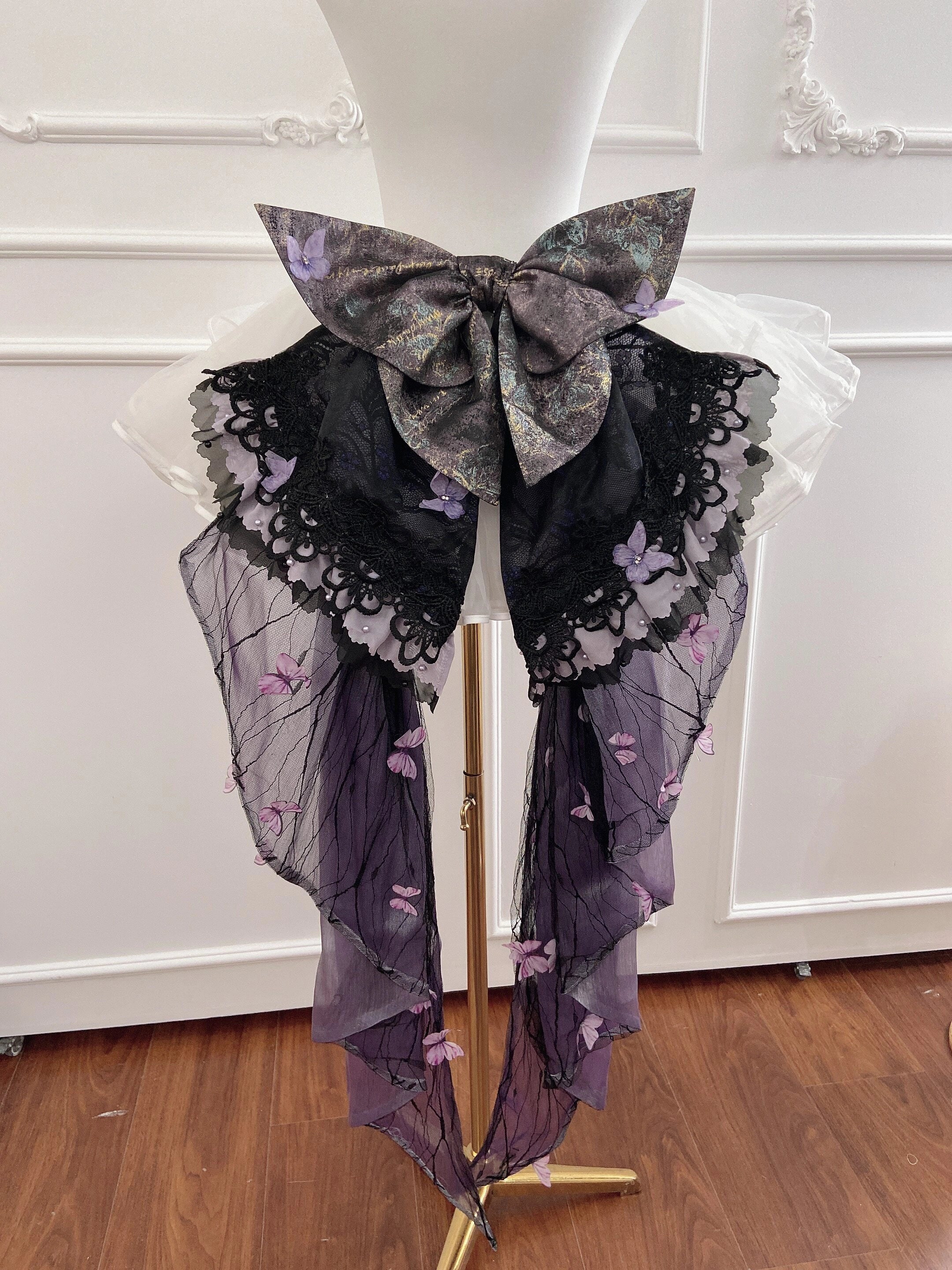Purple Butterfly on Moonlight Night Gothic Lolita Corset Dress Set - image 15