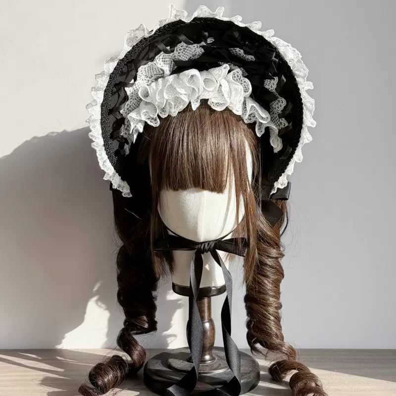 Gothic Lolita Lace Bonnet Wide Brim Bow BNT Headwear - image 20