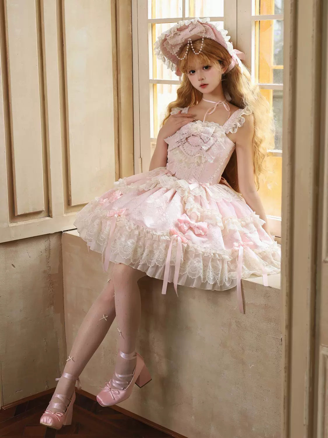 Blooming Love - Ballet-inspired Sweet Lolita JSK Dress, Lace & Bows - image 9