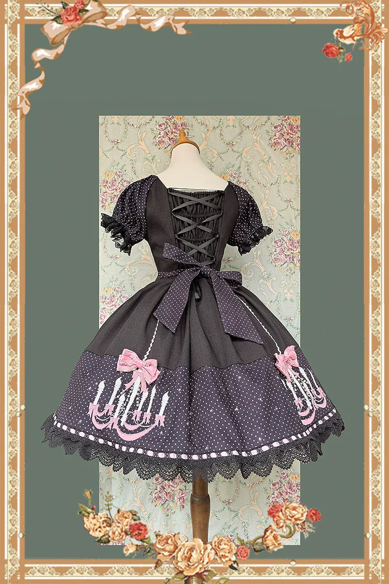 Chandelier - Old School Lolita OP Dress, Polka Dot, Chandelier Print and Accessories - image 17