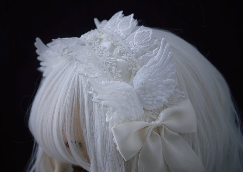 White Lace Angel Wing Gothic Lolita Hairband - image 6