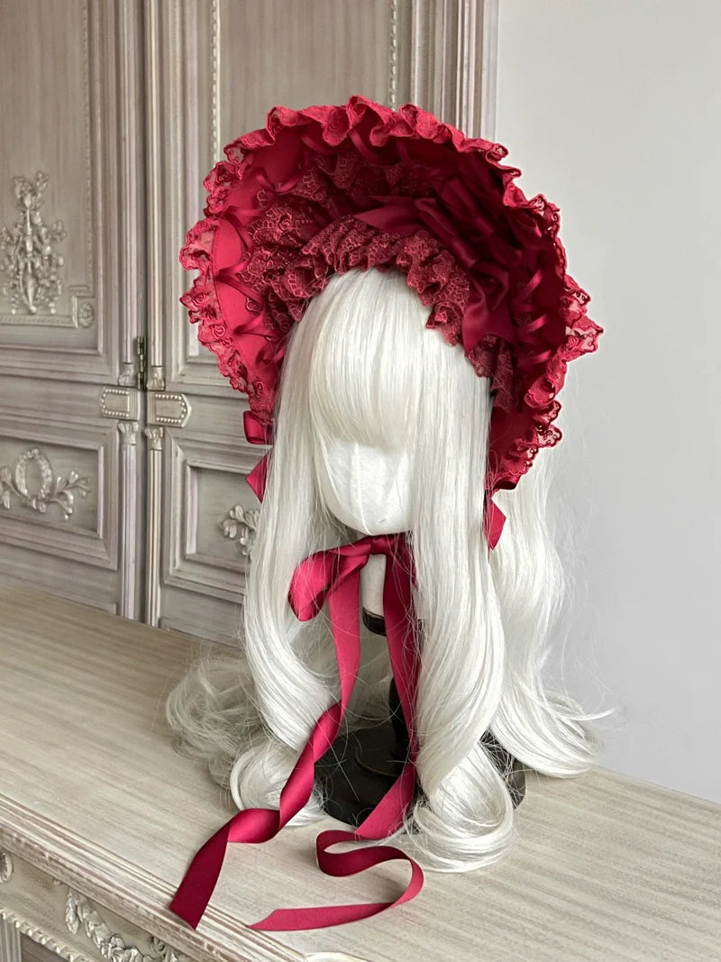 Gothic Lolita Lace Bonnet Wide Brim Bow BNT Headwear - image 14
