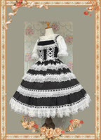 Mirror Doll - Old School Lolita Tiered Hem JSK with Polka Dot Lace and Accessories - image 11