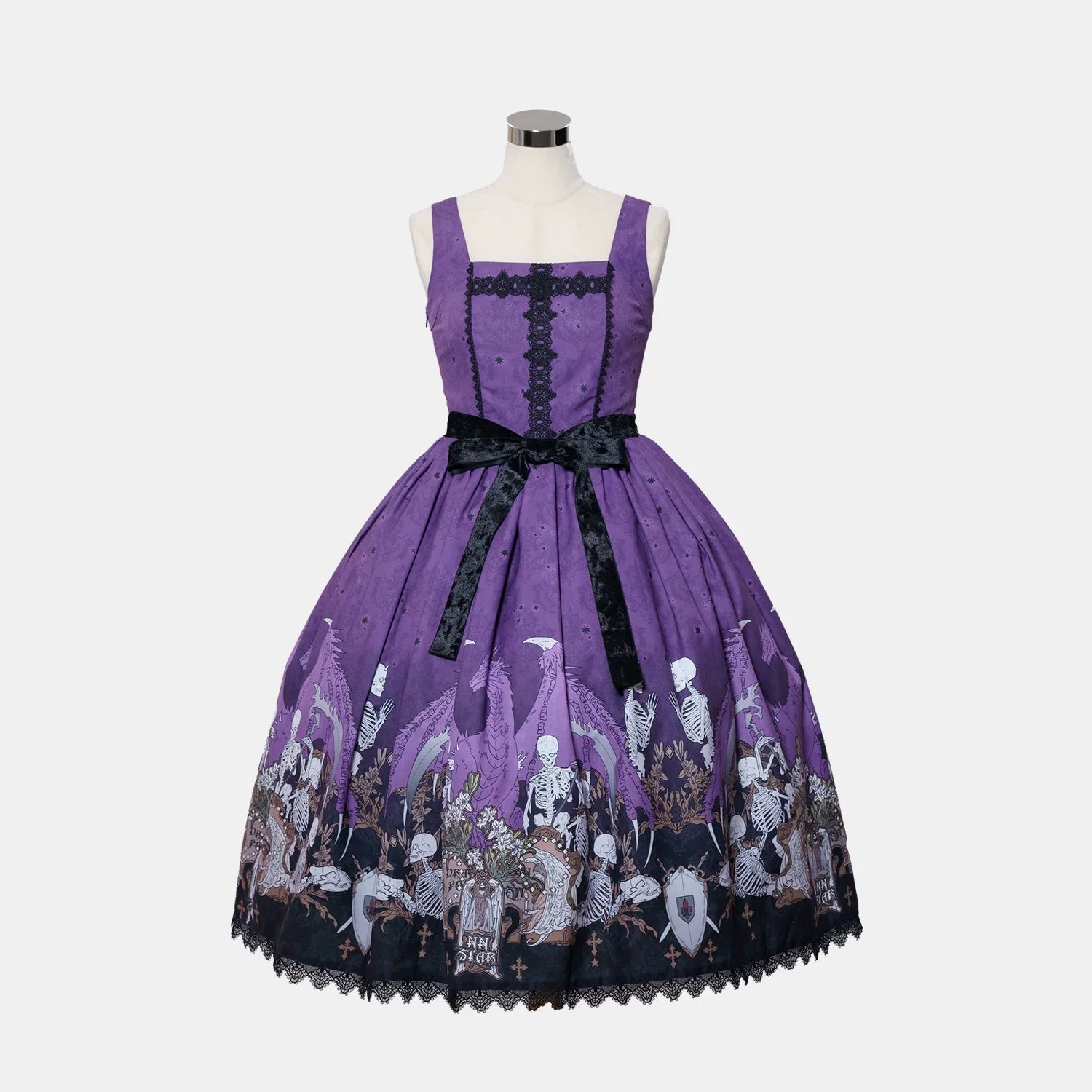 Dragon Bone Lily - Vintage Gothic Lolita Dragon & Skeleton Print JSK Dress and Accessories - image 41