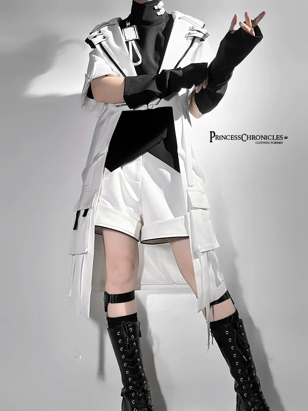 White Cat - Futuristic Style Cool Lolita Pants Suit With Cat Ear Coat - image 15