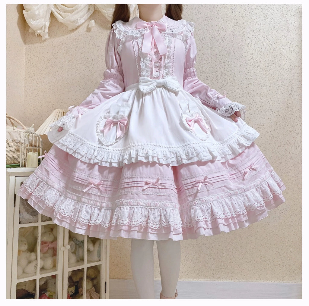 Little Bunny Bakery - Old School Lolita Cotton JSK Dress, Bunny-ear Heart Apron and Accessories - image 8