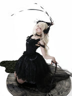 Star Swan Dream - Black Gothic Lolita JSK Dress, Swan Embroidery - image 16