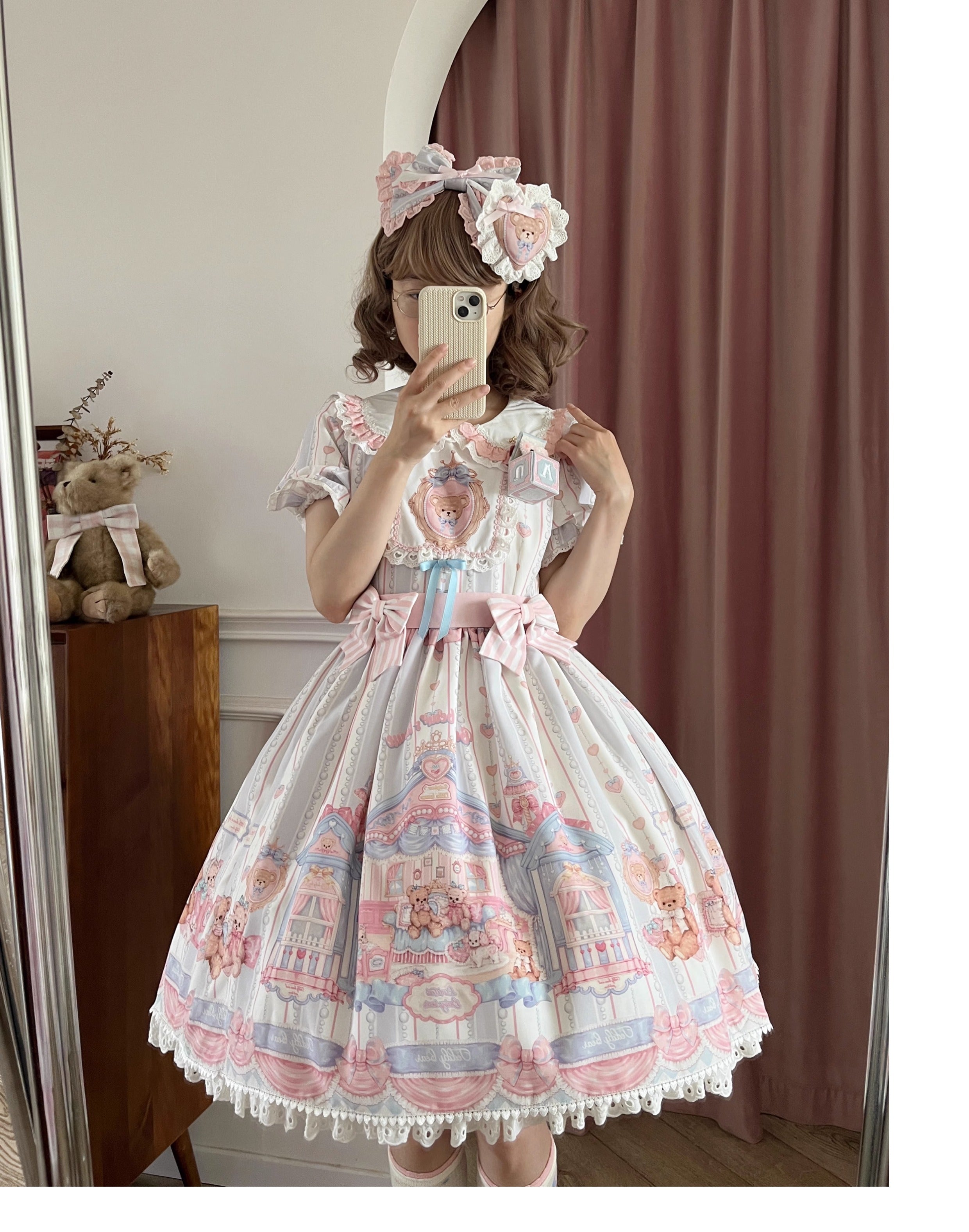 Barbie Bear - Sweet Lolita Bear Print JSK and OP and Accessories - image 3