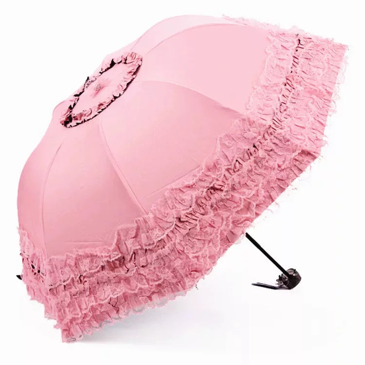 Foldable Lolita Parasol, Floral and Embroidery Detail - image 21