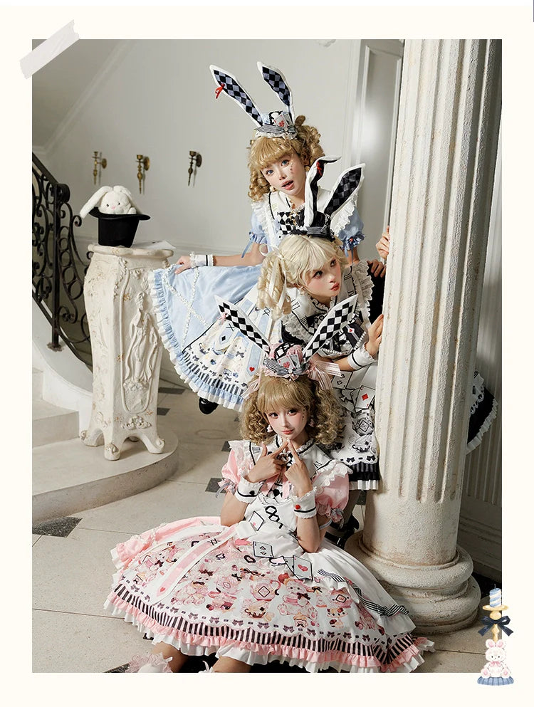 Alice - Kawaii Lolita OP Dress, Rabbit & Playing Card Motifs - image 5