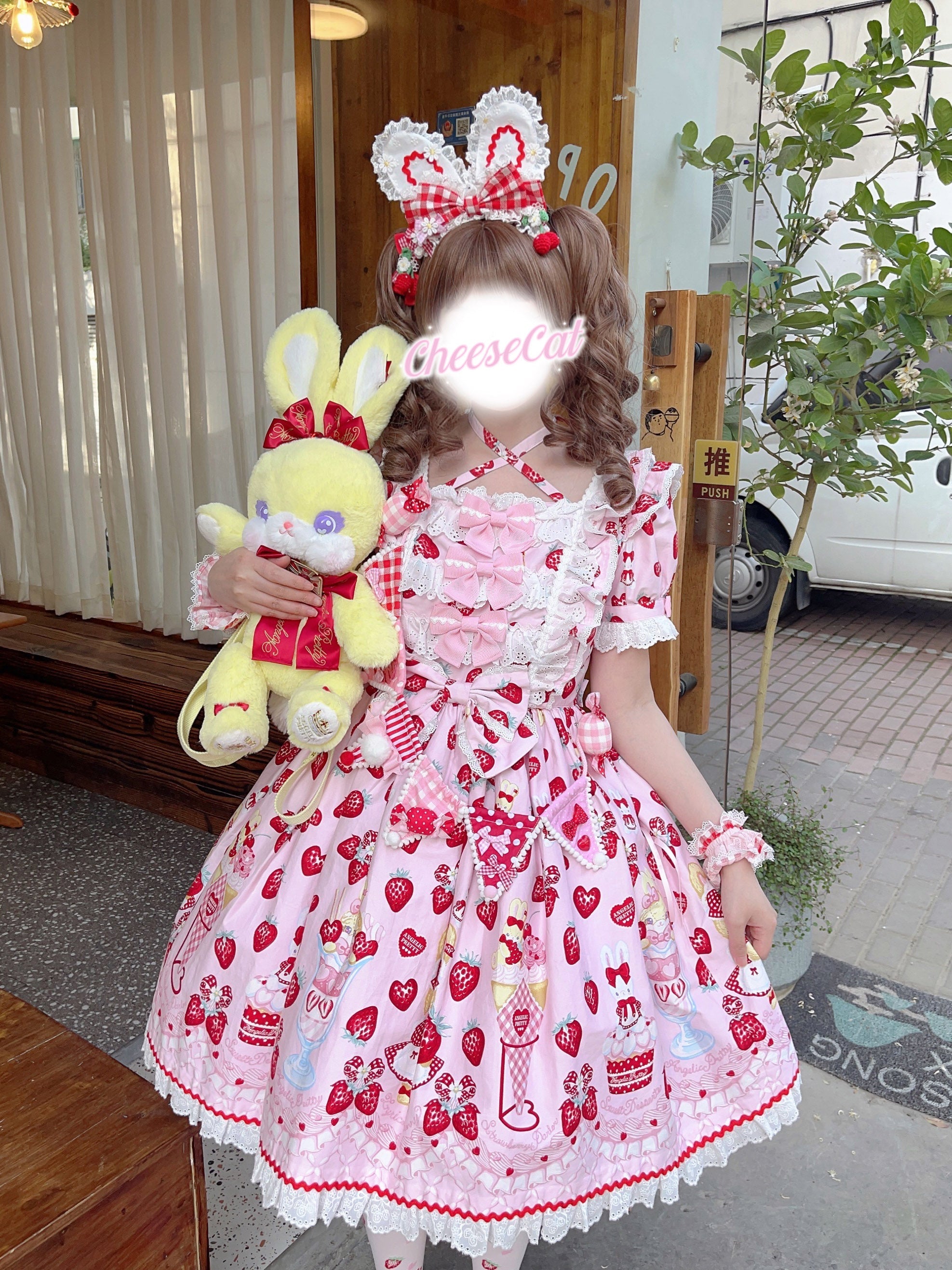 Cheese Cat - Sweet and Playful Strawberry Gingham Lace Cuffs - image 13