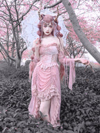 Sakura Nightmare - Pink Gothic Velvet Drawstring Dress - image 1