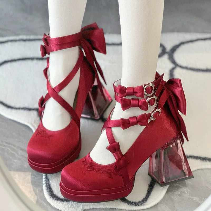 Glass Floral House - Elegant Lolita Shoes, Transparent Heels with 3D Floral - image 12