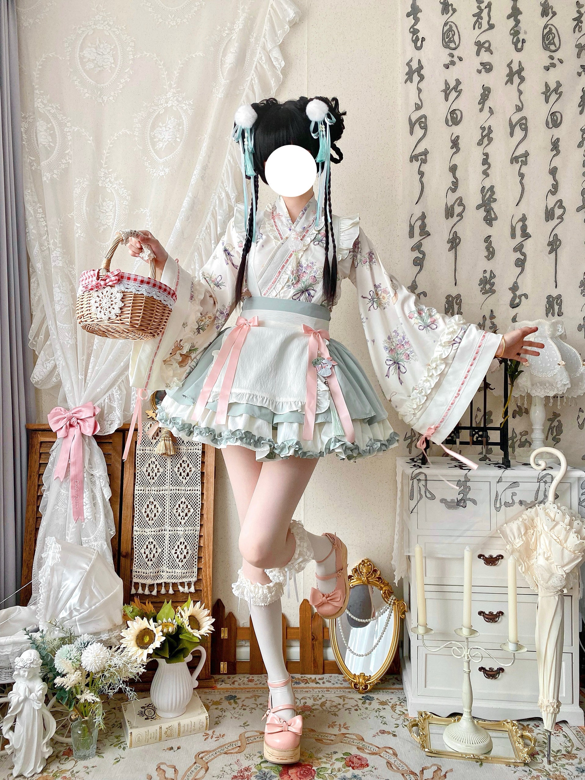 Little Herbalist - Han Lolita Skirt Outfit with Cross-collar Blouse and Apron - image 16