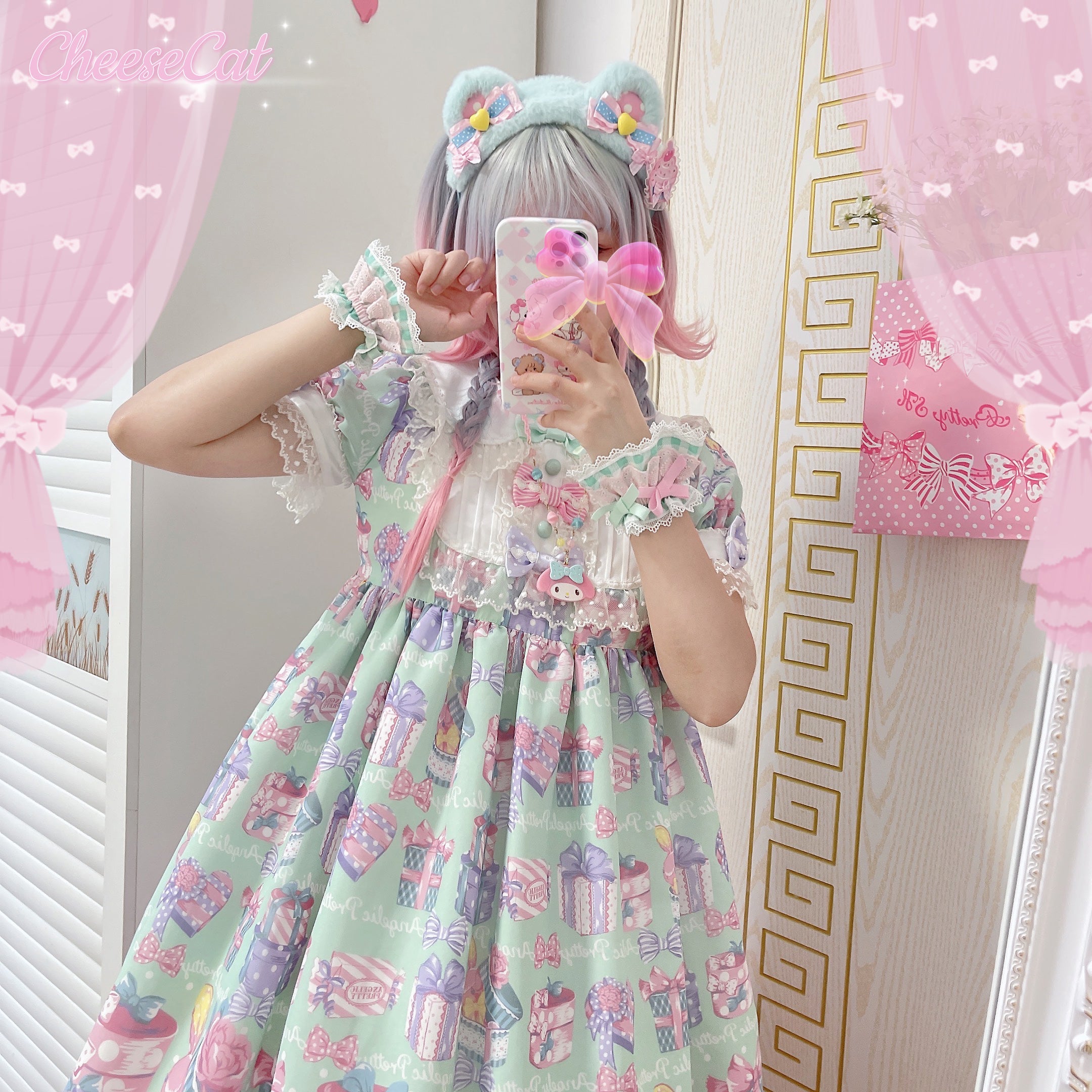 Cheese Cat - Sweet and Playful Strawberry Gingham Lace Cuffs - image 18