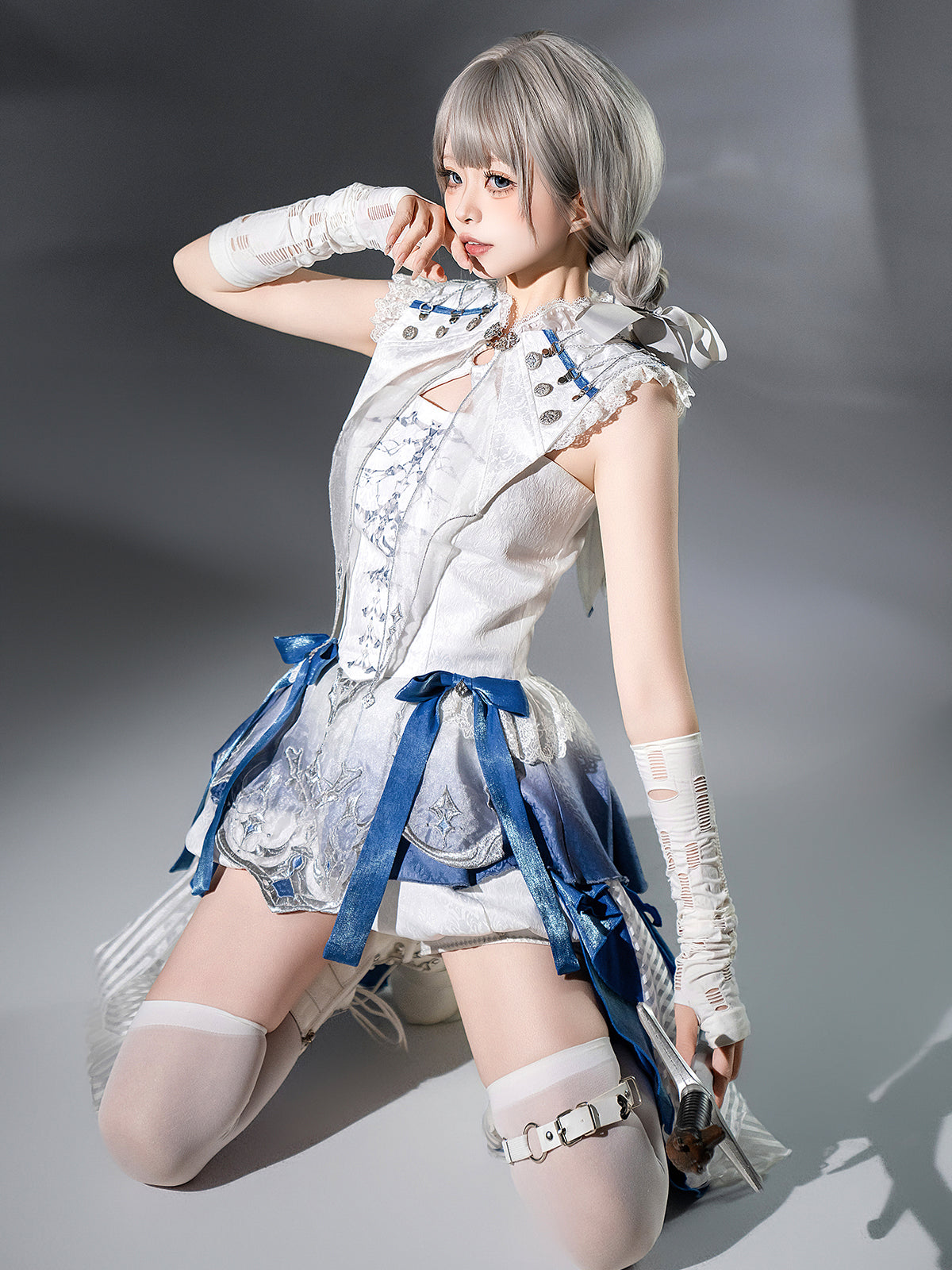 Blue Dragon Bone Ouji Lolita Shorts Suit with Trailing - image 9